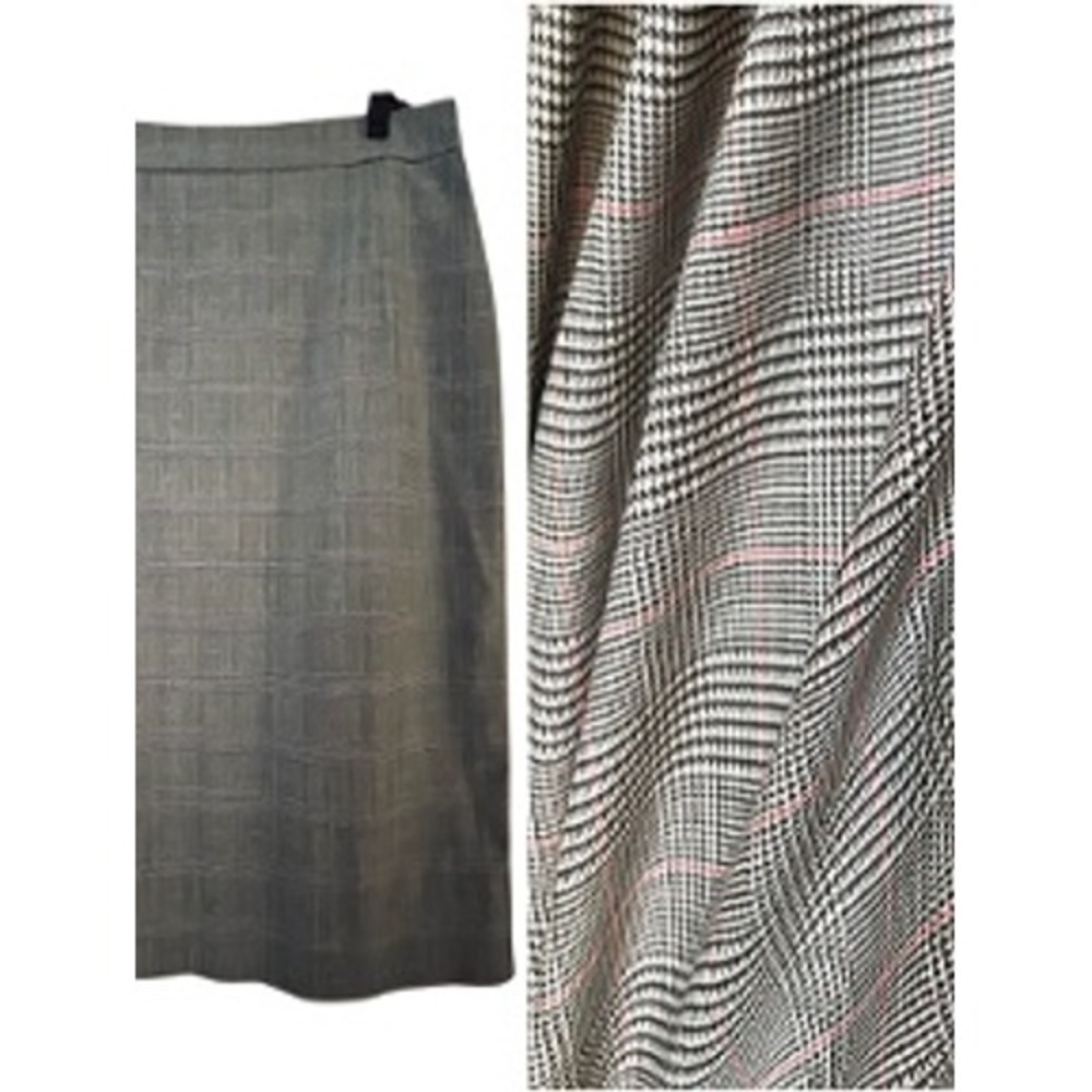Thomas Pink Glen Plaid Wool Blend Pencil Skirt NWOT Grey Pink Overcheck 14